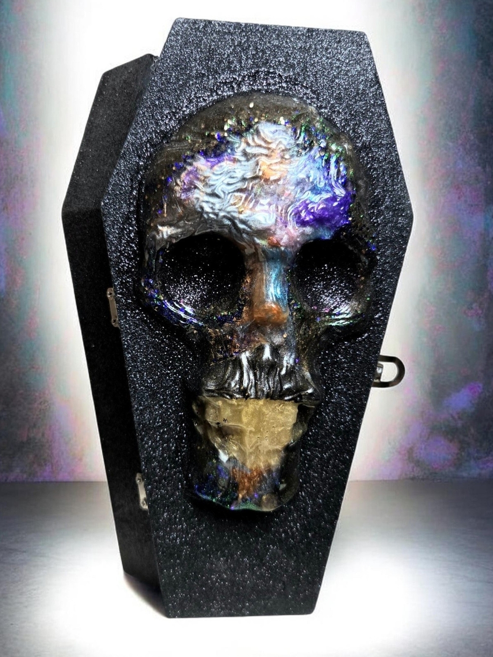 Large Metallic Coffin & Skull Stash Keepsake Or Gift Box OOAK Handmade 9"H